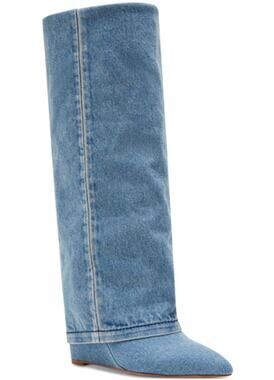 Madden Girl Evannder Denim Knee High Boots 7.5 Blue Pointed Toe Pull On